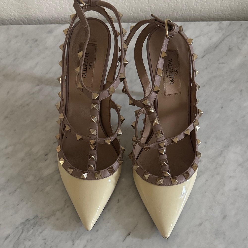 Valentino Women's Beige and Cream Studded Heels